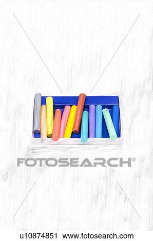 Box of colorful chalk sticks, white background View Large Photo Image Stock Image - Box of colorful chalk sticks, white background. Fotosearch