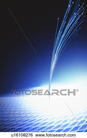 Stock Photograph - Bunch of fiber optics, computer graphic, black background. Fotosearch