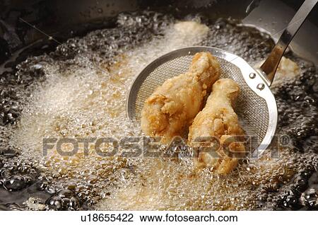 Stock Image - Chicken fried in pan. Fotosearch