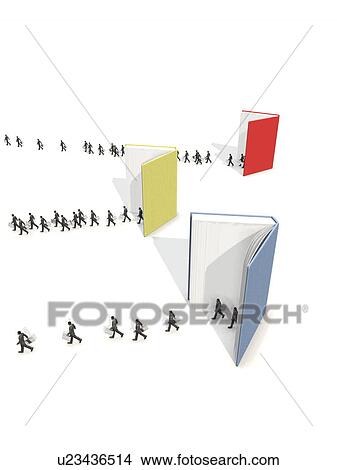 Picture - Cloned businessman coming out of a different colored book. Fotosearch