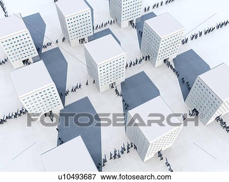 Stock Photo - Cloned businessman walking in and out of office buildings. Fotosearch