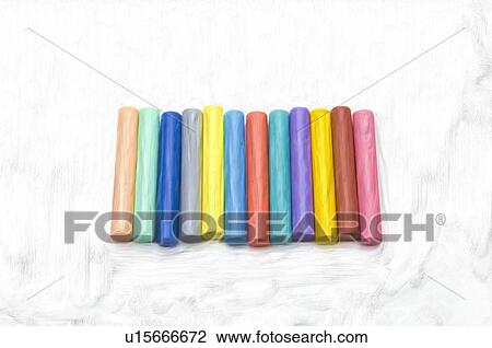 Stock Image - Colorful chalk sticks, white background. Fotosearch