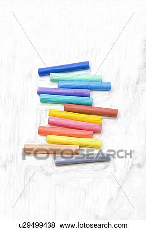 Stock Photo - Colorful chalk sticks, white background. Fotosearch