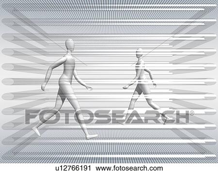 Stock Image - Digital image of two figures walking in opposite directions. Fotosearch
