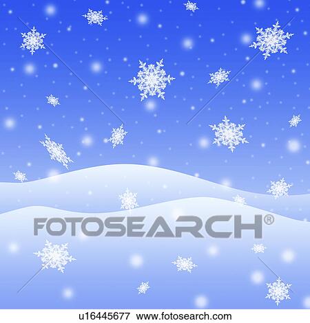Stock Photo - Digitally generated image depicting snowflakes falling onto a snowcapped landscape. Fotosearch