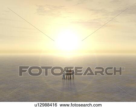 Stock Photograph - Family standing in desert. Fotosearch