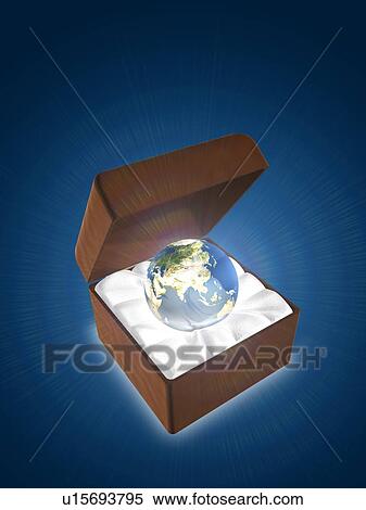 Stock Photography - Glowing earth in jewelry box. Fotosearch