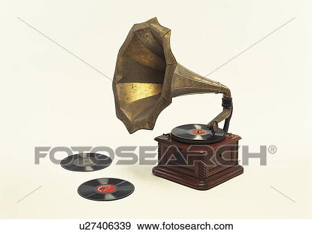 Gramophone and records View Large Photo Image Stock Photo - Gramophone and records. Fotosearch