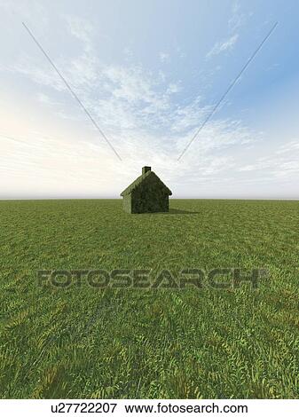 Stock Photo - Grass covered house in a grass field. Fotosearch