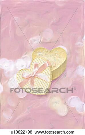 Stock Photo - Heart shaped gift box, pink background, painting. Fotosearch