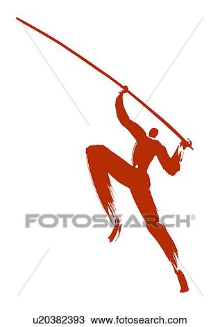 Stock Image - Illustration of athlete pole vaulting, white background. Fotosearch