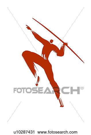 Stock Image - Illustration of athlete preparing to throw javelin, white background. Fotosearch