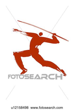 Stock Photo - Illustration of athlete preparing to throw javelin, white background. Fotosearch