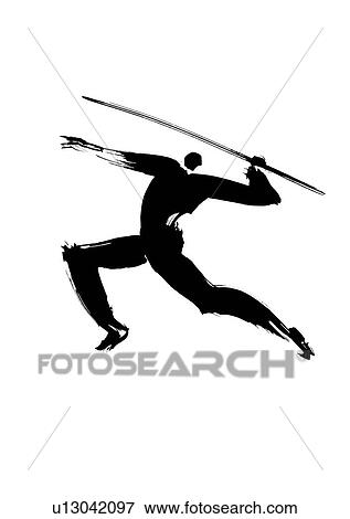 Stock Photo - Illustration of athlete preparing to throw javelin, white background. Fotosearch