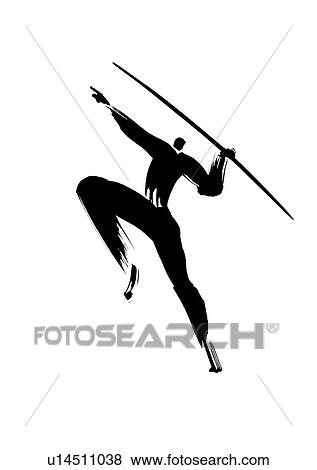 Stock Photo - Illustration of athlete preparing to throw javelin, white background. Fotosearch