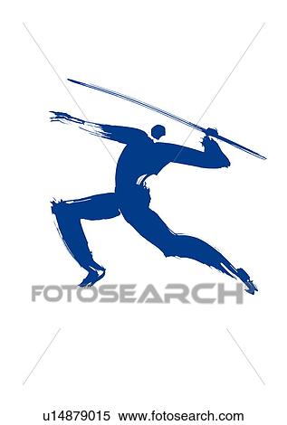Stock Photography - Illustration of athlete preparing to throw javelin, white background. Fotosearch