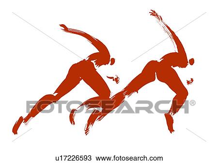 Illustration of athletes preparing to race, white background View Large Photo Image Stock Image - Illustration of athletes preparing to race, white background. Fotosearch