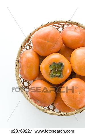 Japanese Persimmon in Basket View Large Photo Image Stock Photo - Japanese Persimmon in Basket. Fotosearch