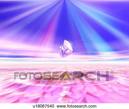 Stock Image - Jewel floating under light and over rippled surface. Fotosearch