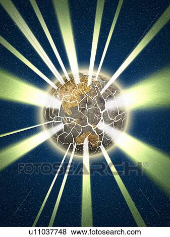 Stock Photo - Light beams coming out from cracked earth. Fotosearch