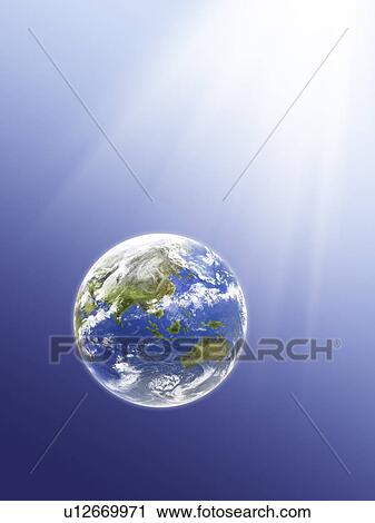 Light beams over the earth, computer graphic, blue background View Large Photo Image Stock Image - Light beams over the earth, computer graphic, blue background. Fotosearch