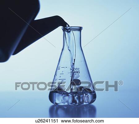 Stock Image - Liquid being poured into a beaker. Fotosearch
