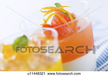 Stock Image - Mango pudding and mousse. Fotosearch