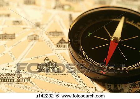 Stock Photograph - Map of Paris with compass. Fotosearch