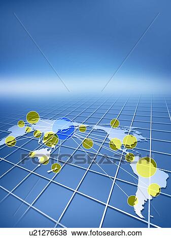 Stock Photo - Network lights over the world, computer graphic. Fotosearch