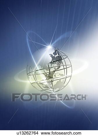 Network lights surrounding globe, computer graphic View Large Photo Image Picture - Network lights surrounding globe, computer graphic. Fotosearch