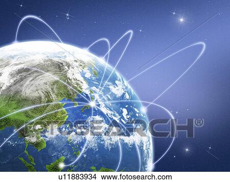 Network lights surrounding the earth, computer graphic View Large Photo Image Picture - Network lights surrounding the earth, computer graphic. Fotosearch