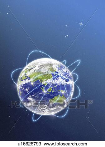 Network lights surrounding the earth, computer graphic View Large Photo Image Stock Image - Network lights surrounding the earth, computer graphic. Fotosearch
