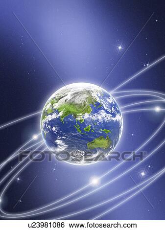 Network lights surrounding the earth, computer graphic View Large Photo Image Stock Photograph - Network lights surrounding the earth, computer graphic. Fotosearch