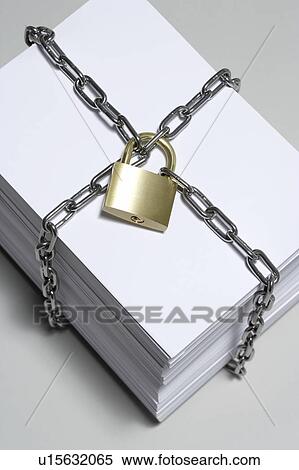 Padlock and chain around a ream of paper View Large Photo Image Stock Photography - Padlock and chain around a ream of paper. Fotosearch
