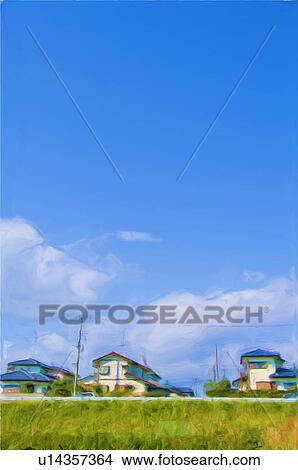 Painting of houses, Mito City, Ibaraki Prefecture, Honshu, Japan View Large Photo Image Picture - Painting of houses, Mito City, Ibaraki Prefecture, Honshu, Japan. Fotosearch