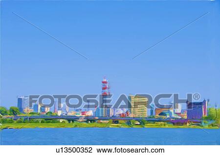 Painting of skyline, Mito city, Ibaraki Prefecture, Honshu, Japan View Large Photo Image Stock Image - Painting of skyline, Mito city, Ibaraki Prefecture, Honshu, Japan. Fotosearch