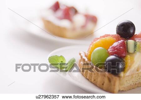 Pieces of tart on plates, close up, white background View Large Photo Image Stock Photo - Pieces of tart on plates, close up, white background. Fotosearch