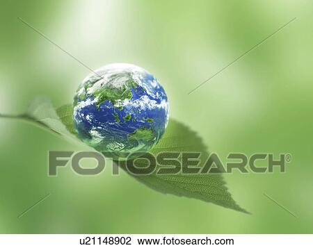Stock Image - Planet earth on leaf. Fotosearch