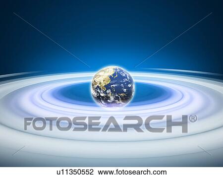 Stock Image - Planet earth surrounded by circle lights. Fotosearch