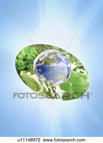 Planet earth surrounded by green belt View Large Photo Image Stock Image - Planet earth surrounded by green belt. Fotosearch