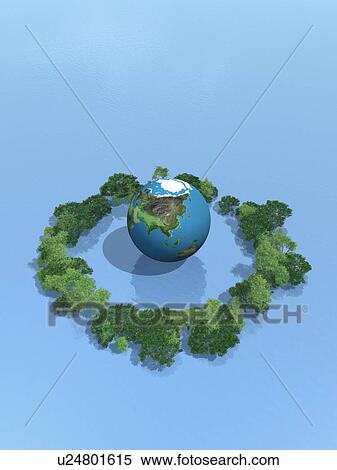 Stock Photography - Planet earth surrounded by trees. Fotosearch