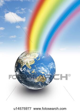 Stock Photo - Rainbow coming out of planet earth. Fotosearch
