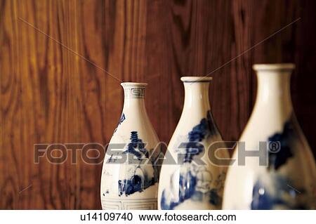 Stock Image - Sake bottles. Fotosearch