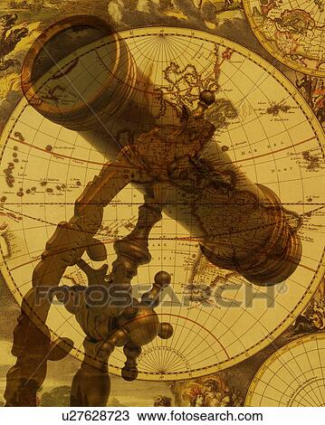 Stock Image - Sextant and a map. Fotosearch