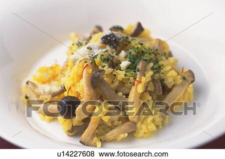 Stock Photo - Shimeji mushroom risotto. Fotosearch
