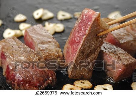Stock Photograph - Sliced beef steak, close up. Fotosearch