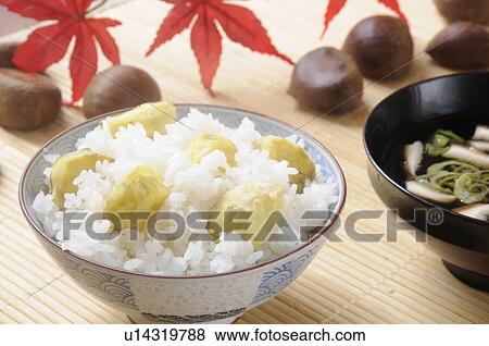 Stock Photo - Steamed rice with Chestnuts. Fotosearch