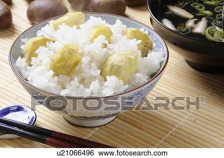Stock Photograph - Steamed rice with Chestnuts. Fotosearch