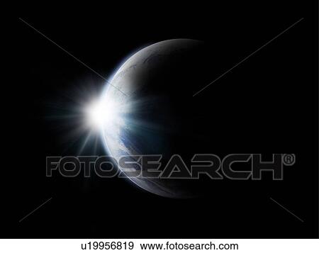 Sunlight behind the earth, computer graphic, black background, copy space View Large Photo Image Stock Photo - Sunlight behind the earth, computer graphic, black background, copy space. Fotosearch