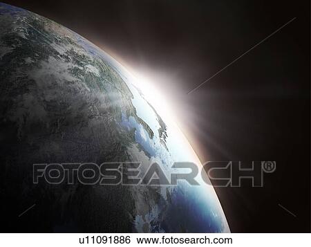 Sunlight behind the earth, computer graphic, black background View Large Photo Image Stock Photograph - Sunlight behind the earth, computer graphic, black background. Fotosearch